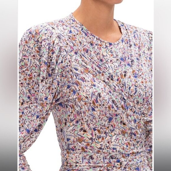 Isabel Marant NWT Ghita Printed Multi drape jersey mini dress puff shoulders 40 - Picture 15 of 16